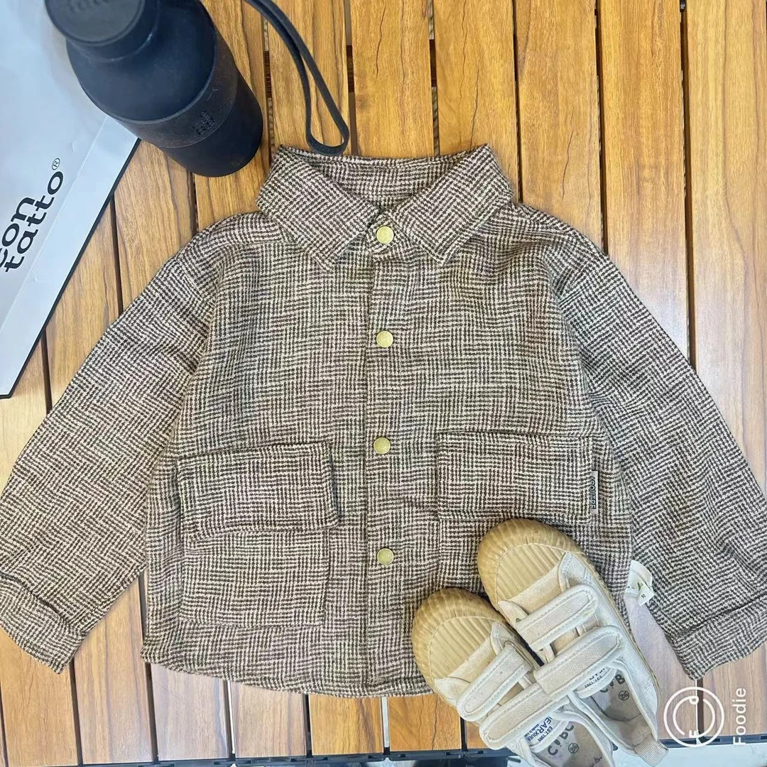 【JMJQ 20005】秋季韩版森系复古风儿童格子翻领单层衬衫外套