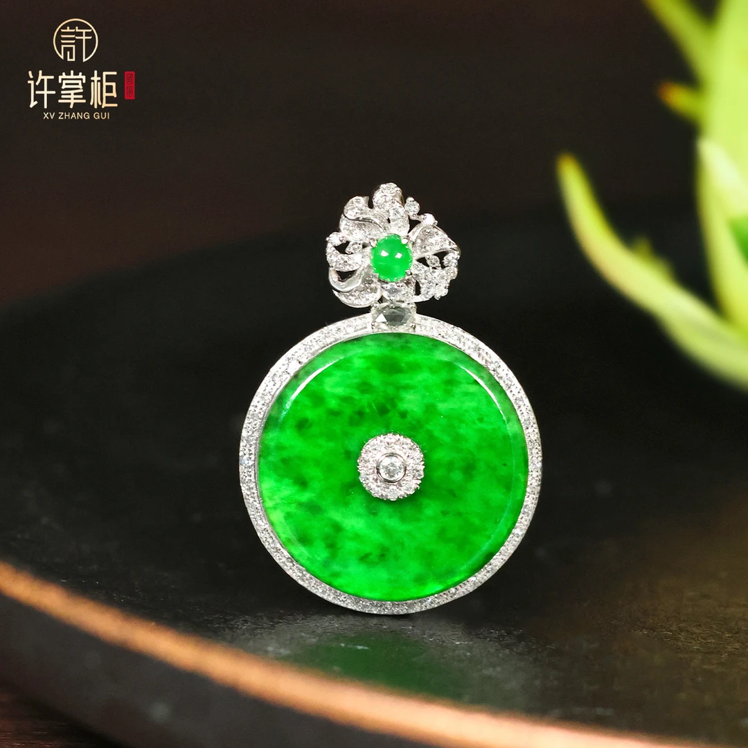 许掌柜｜翡翠吊坠天然缅甸翡翠A货平安扣配饰百搭气质Pt950铂金