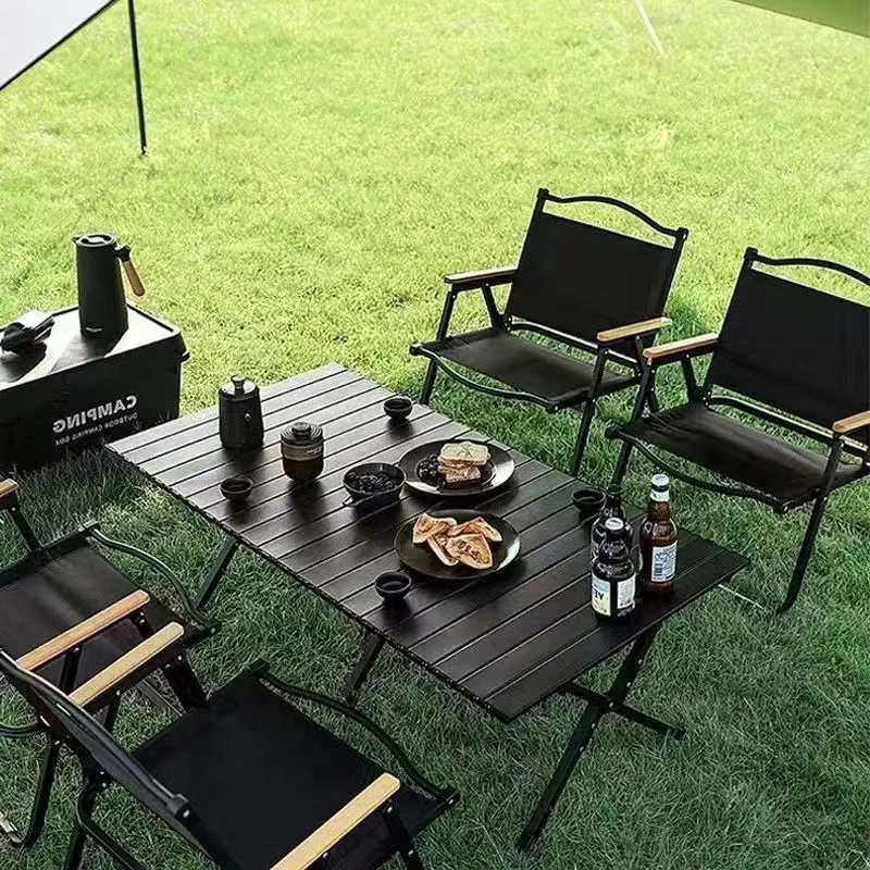 新疆包邮户外折叠桌铝合金蛋卷桌便携式露营桌子野餐桌椅套装野营