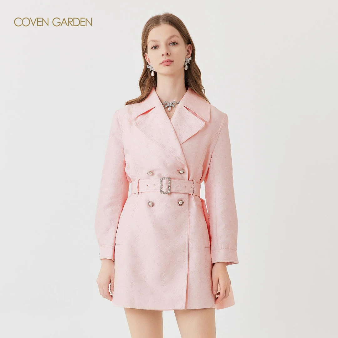 哥文花园 珊瑚粉风衣外套大衣女贵气 CLC1051828