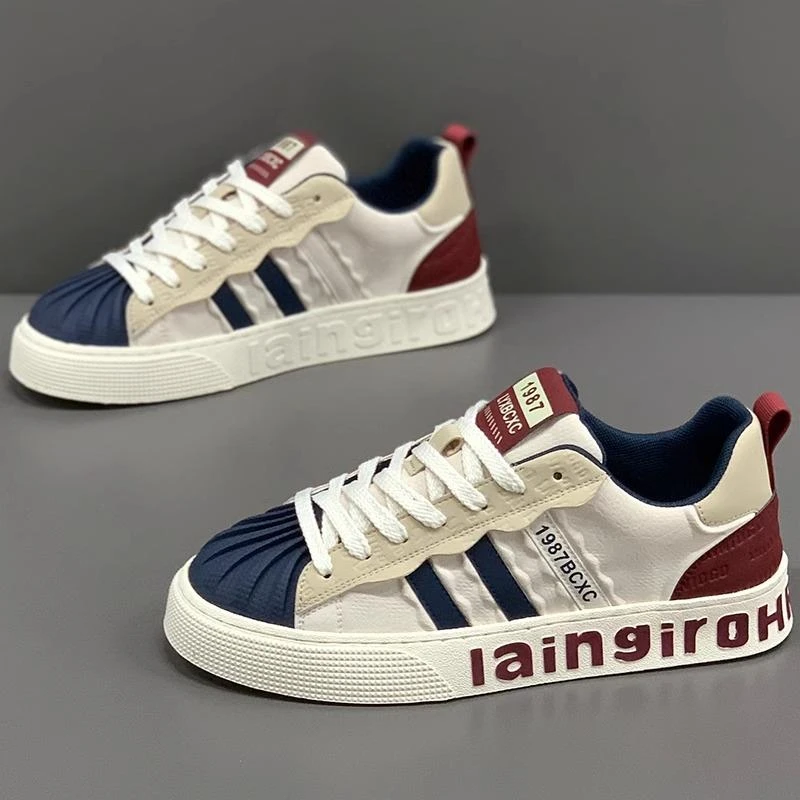 男鞋夏季2025新款贝壳头低帮软底板鞋男士休闲皮鞋潮流百搭小白鞋