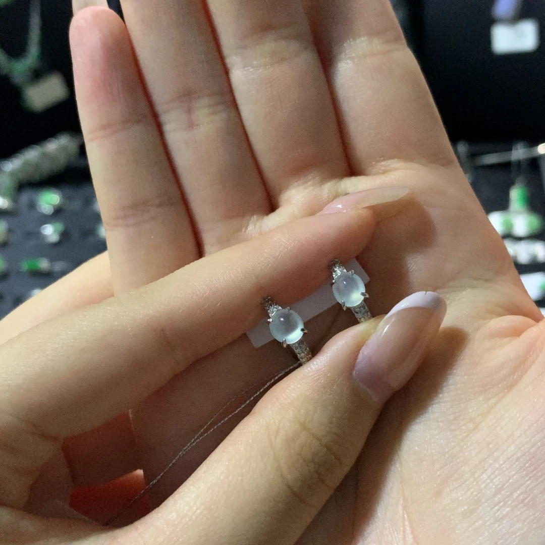 翡翠银S925镶嵌耳饰