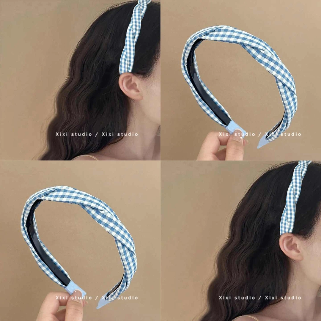 学院风尚！韩系格纹布艺麻花发箍！时尚百搭压发发卡女新品盘发器