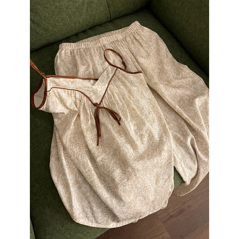 小众高级感禅意风无袖睡衣女夏季吊带长裤复古套装外穿性感家居服