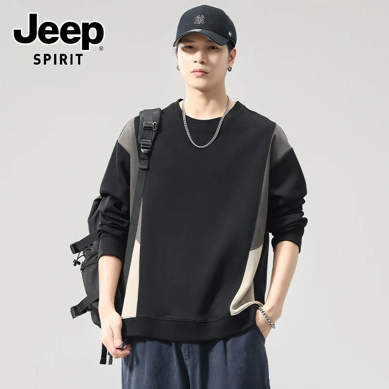 JEEPSPIRIT吉普潮牌复古拼色卫衣男士春秋季新款宽松休闲长袖上衣