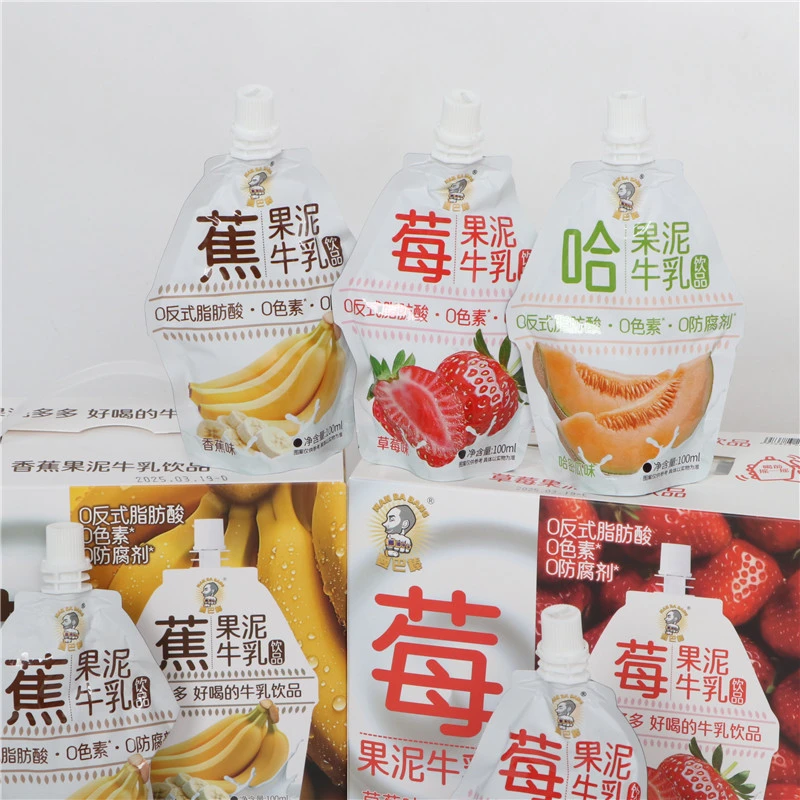 曼巴棒果泥牛乳饮品草莓味哈密瓜味香蕉味饮品100ml袋装夏季饮品