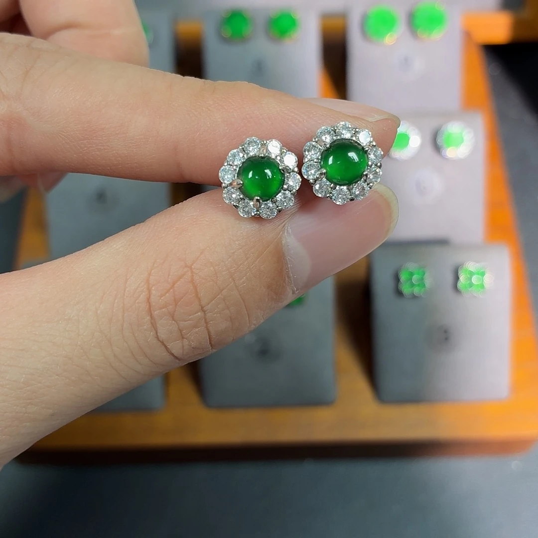 翡翠银S925镶嵌耳饰耳饰