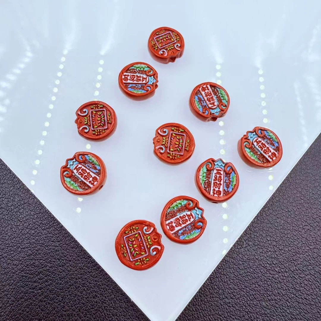 天然辰砂「戴琴珠宝」FR6578-11mm左右辰砂绘彩配件发其一