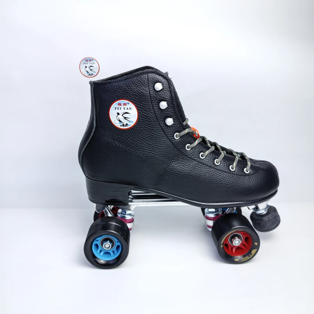 飞燕真皮款铝合金底双排轮溜冰鞋-63/42快速轮