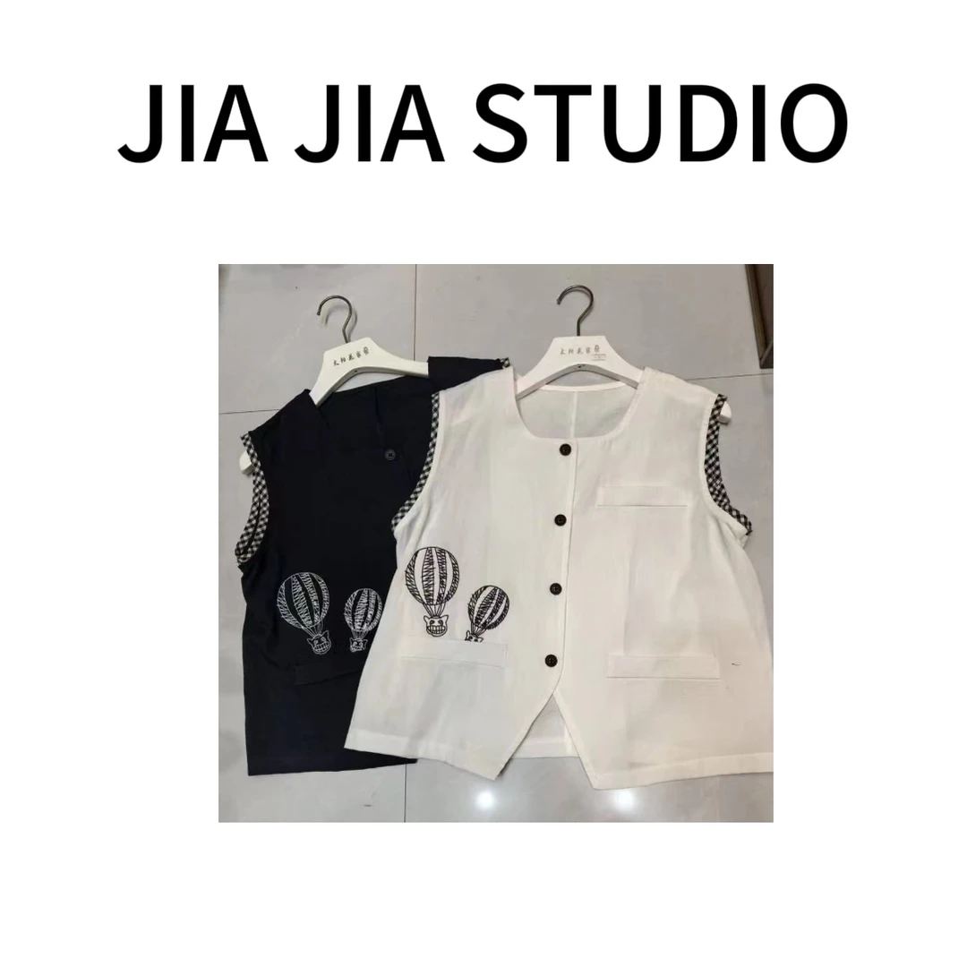 嘉嘉推荐#933【夏季-麻料】时尚百搭刺绣无袖马甲