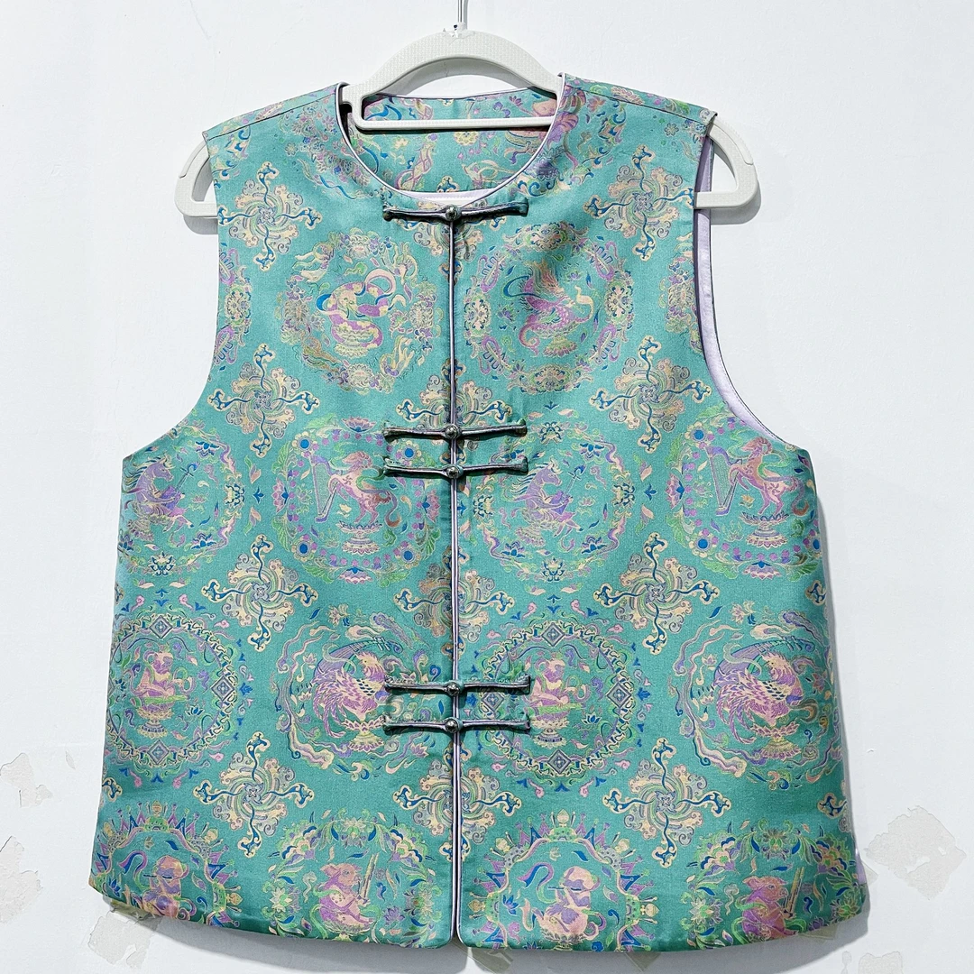 【天使缎府】钱小萍全家福十二生肖圆领独特正襟宋锦时尚马甲马夹