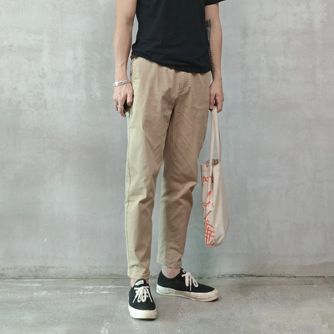 北纬三十度男士斜纹卡其经典百搭工装风休闲裤裤子休闲长裤弹力