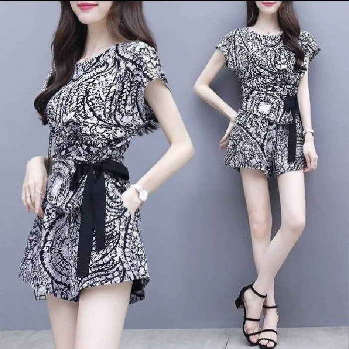 韩版宽松上衣搭配洋气短裤套装显瘦休闲气质女装夏季夏装减龄短袖