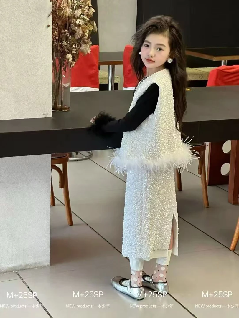 小香【千金亮片绒绒三件套】女童2025秋款儿童套装