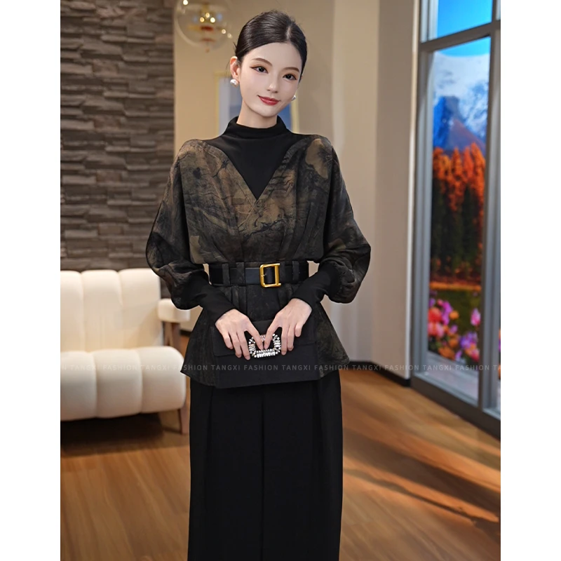 2025秋冬新款【H-Q191】原创风格荷叶袖常规拼接衬衫显瘦上衣