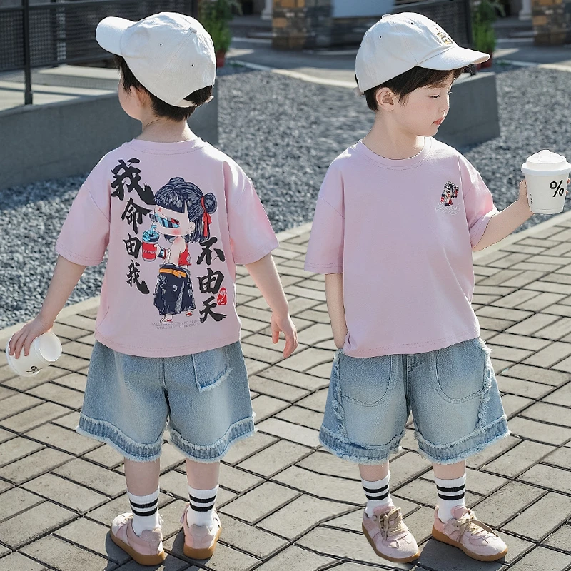 哪吒服装男童夏装套装2025新款炸街男孩时髦洋气衣服儿童短袖T恤