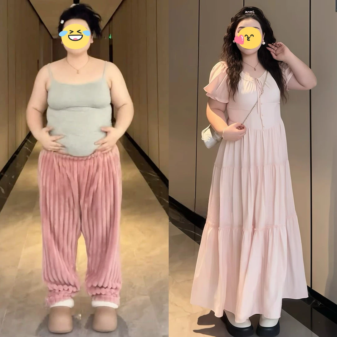 大码法式气质绝美长裙微胖mm夏季蕾丝拼接度假连衣裙显瘦长裙女