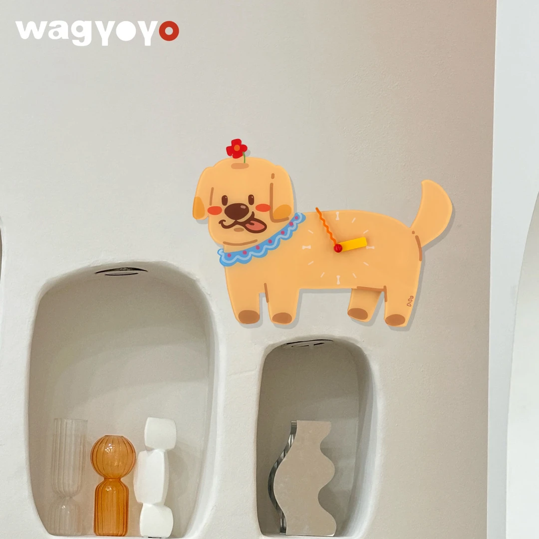 原创小金毛挂钟小狗挂钟可爱创意家居软装卡通礼物钟表网红