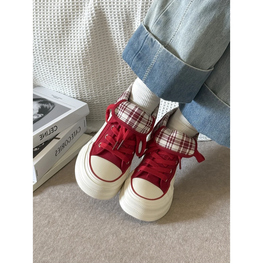 韩系休闲帆布鞋2025年秋季新款女鞋爆火厚底鞋子百搭小白鞋