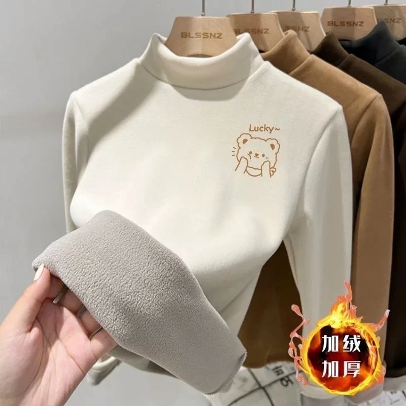 儿童奥粒绒半高领打底衫女童冬季洋气内搭加绒加厚上衣一体绒男童