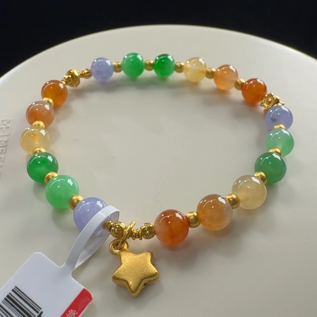 翡翠足金镶嵌手链福禄寿禧盘缠手链卡6.7mm（足金：2.3g左右）