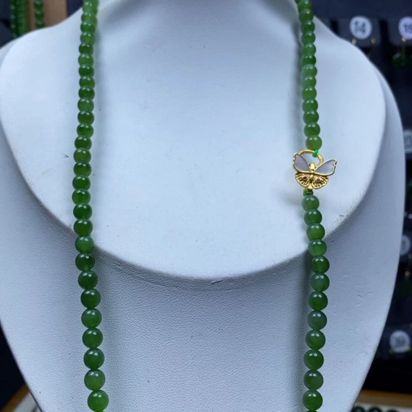 【闪购商品】和田玉颈饰银S925镶嵌5.8mm圆珠108颗