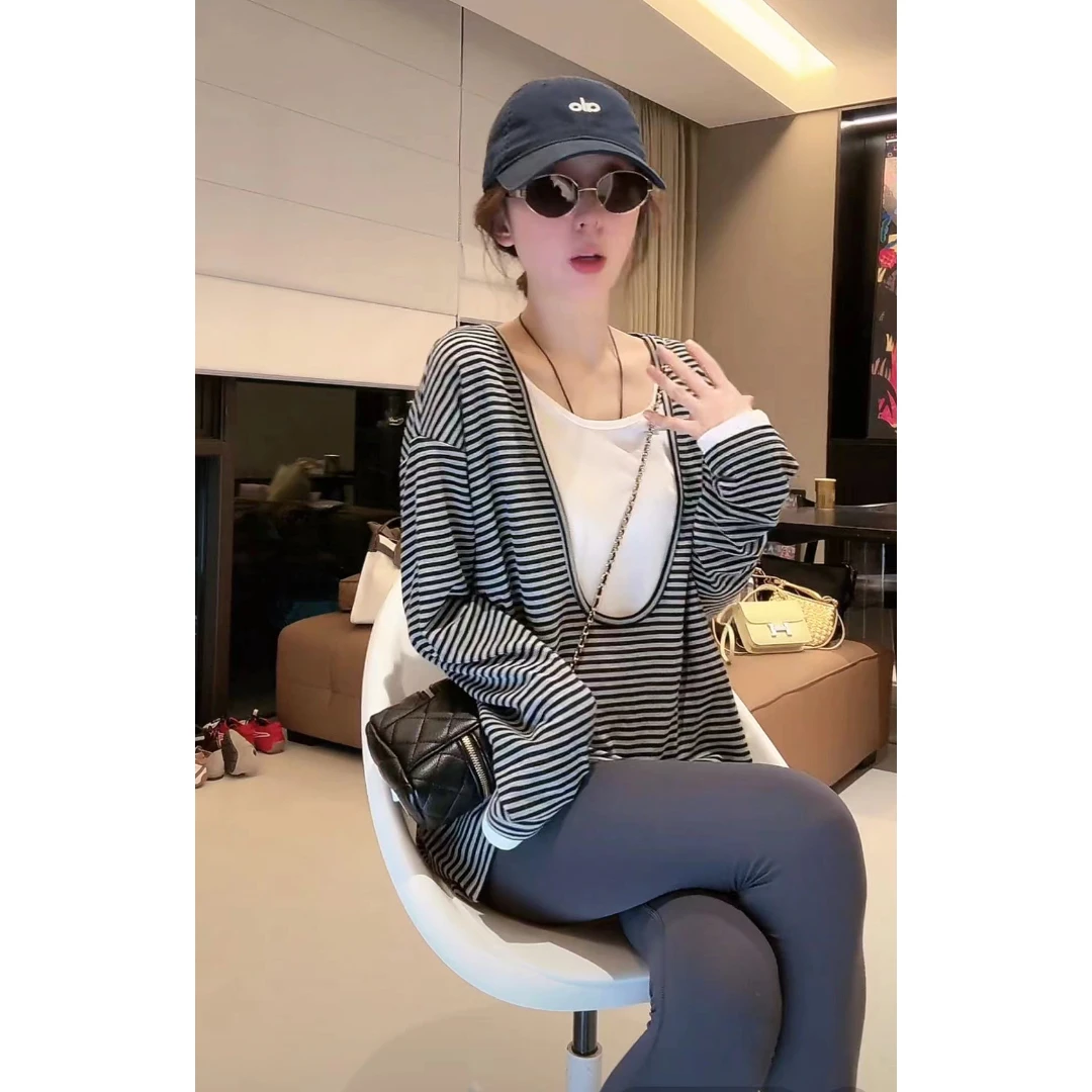 徐靖靖【云端裁缝】假两件条纹上衣洋气女装T恤春游出行衣服2503218