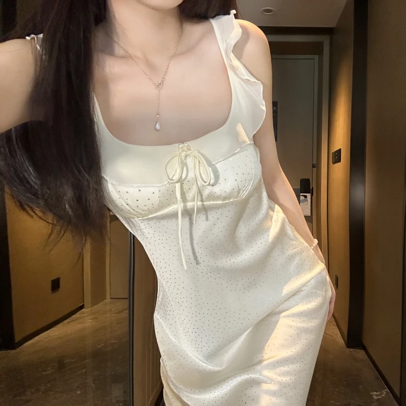 【夏日星河】香槟色亮片碎钻纯欲风睡裙女夏季冰丝带胸垫性感睡衣