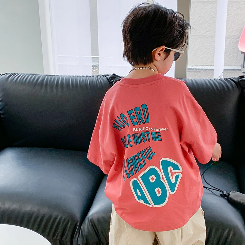 童装男童短袖t恤夏季薄2025新款中大儿童夏装全棉红色半袖体恤潮