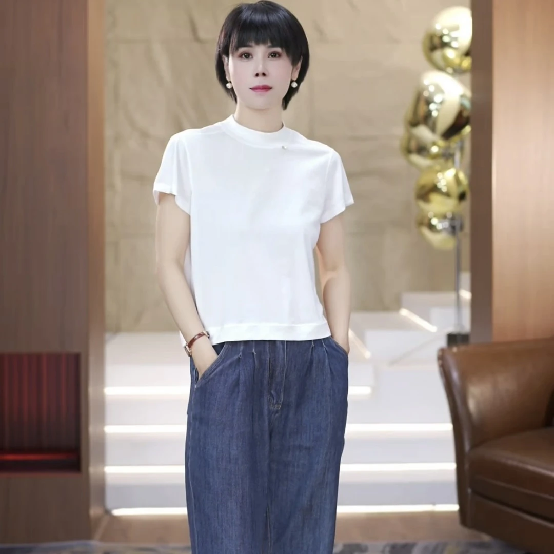 【渲渲推荐】SJIE-1030春夏季显瘦时尚桑蚕丝短袖T恤