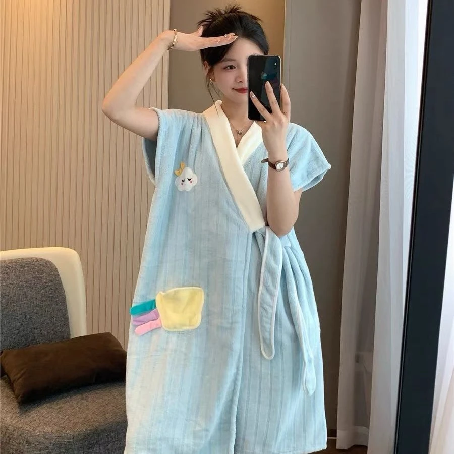 网红款加厚成人女家用可穿式浴巾不掉可吸水洗澡柔软可爱浴袍yw