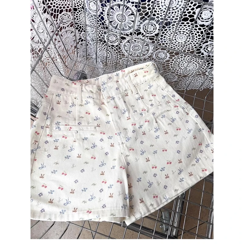 高腰牛仔短裤女夏季小个子设计感可爱甜美百搭显瘦美式阔腿热裤子