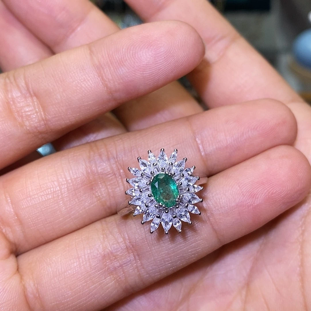 祖母绿戒指银S925镶嵌