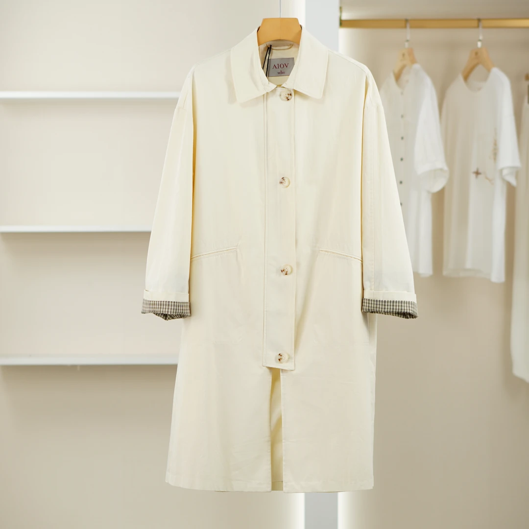 麦迪尚品【艾O】O-488春100%棉时尚气质polo领遮肉中长款风衣外套