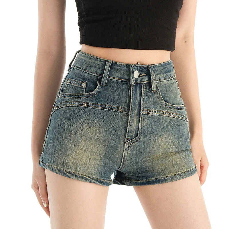 复古高腰牛仔阔腿短裤女夏季新品2025小众设计感显瘦提臀a字热裤