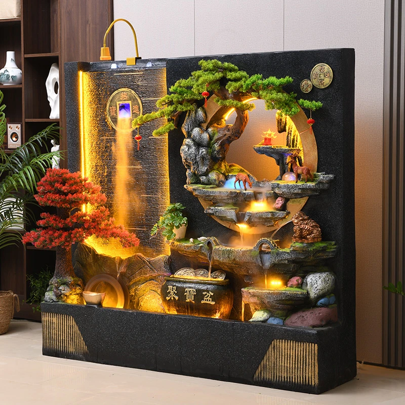大型水幕墙假山流水喷泉客厅办公室庭院别墅招财风水轮装饰品摆件