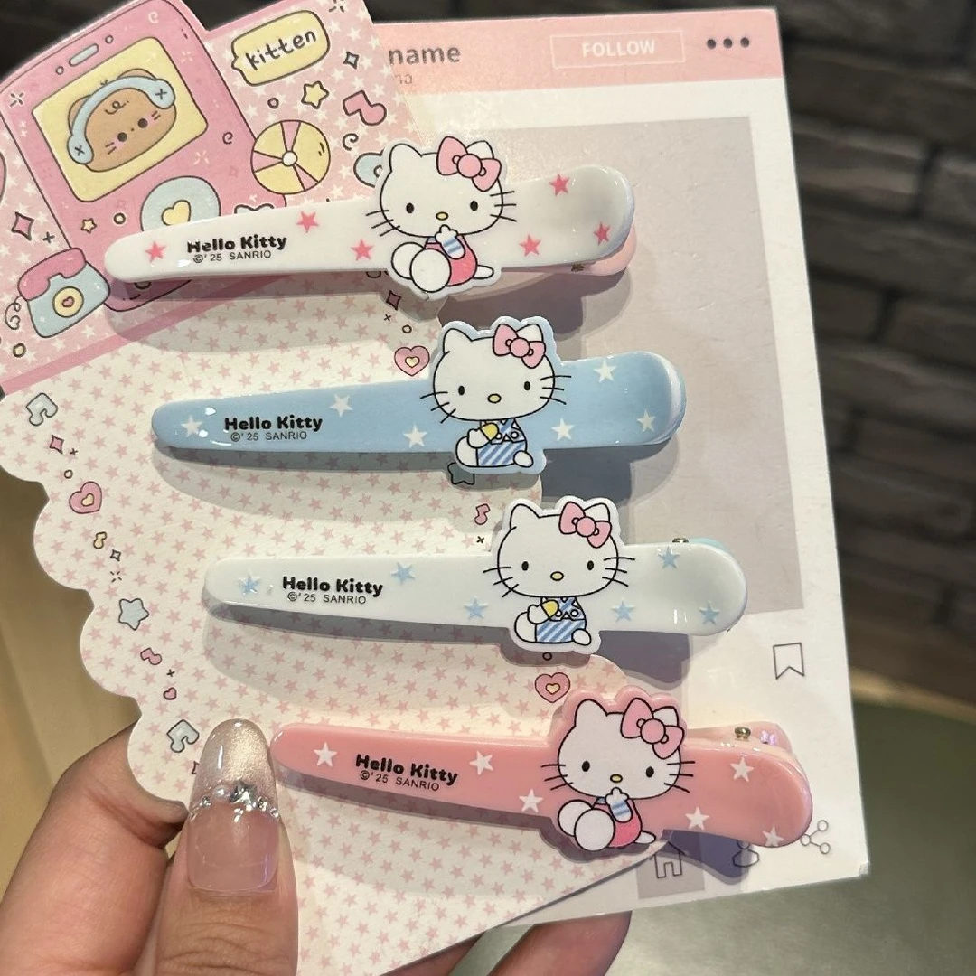 可爱星星KT猫鸭嘴夹新款甜美少女侧边刘海夹多巴胺彩色卡通发夹