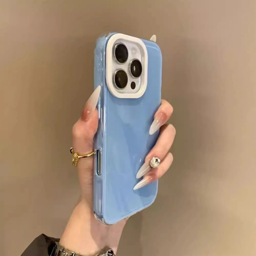 ins高颜值撞色果冻亮面适用苹果16Pro手机壳iPhone15简约14/13女