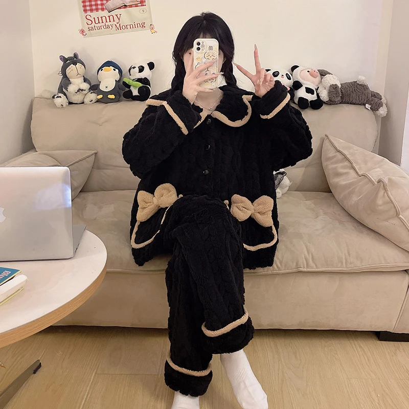 珊瑚绒睡衣女秋冬季加绒加厚新款冬天可爱洋气保暖爆款家居服套装