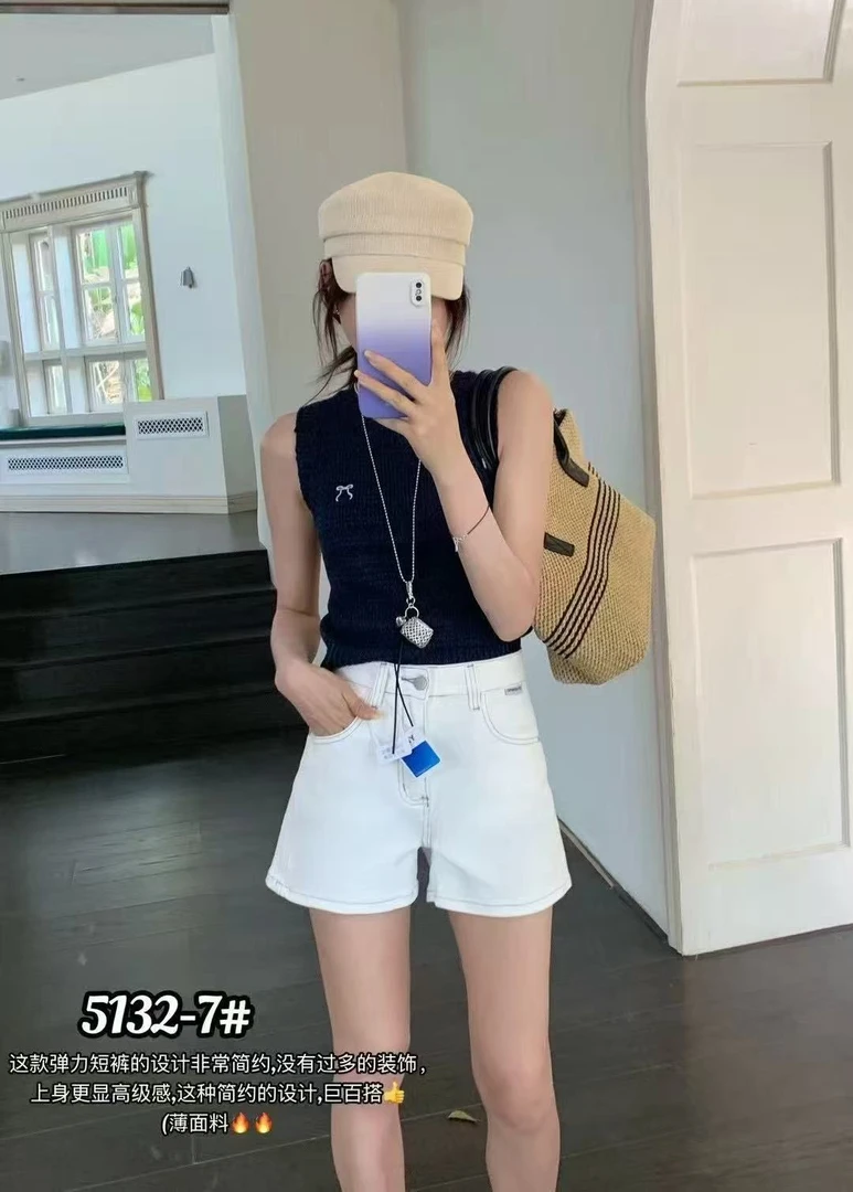 【5132】伊妮儿  夏季高腰高弹三分短裤 质感软糯舒适 简约高级