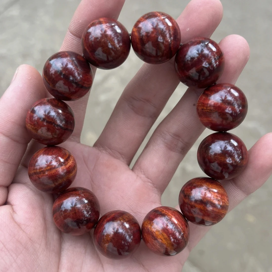 海南黄花梨紫红底20mm虎皮纹手串多样发一