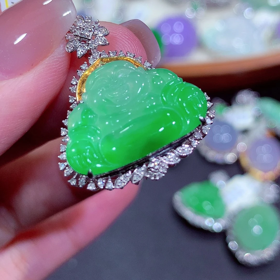 翡翠18K金镶嵌吊坠(不含链)