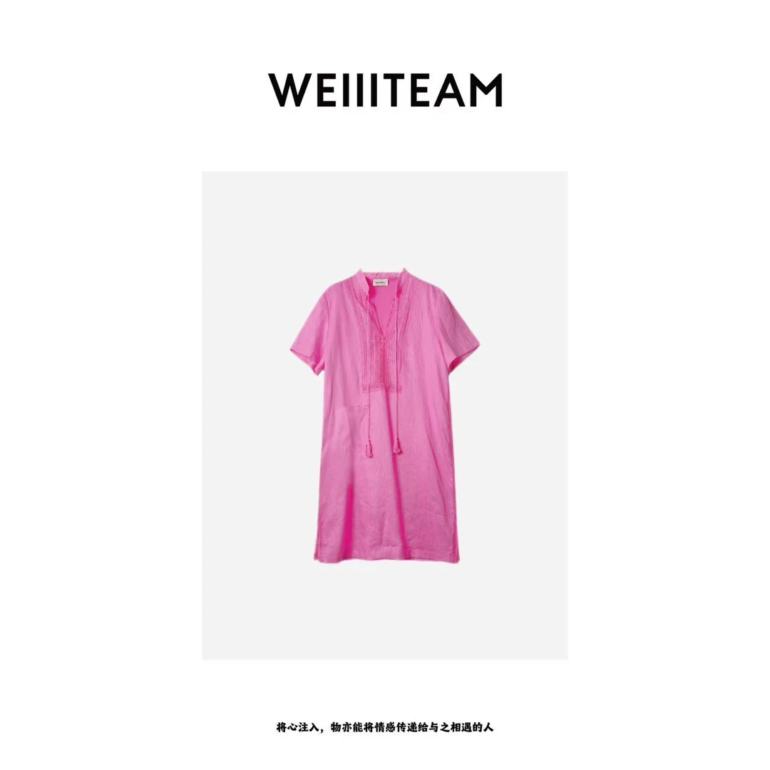 WEIIITEAM  “南法假日”重工蕾丝拼接粉色连衣裙  A233