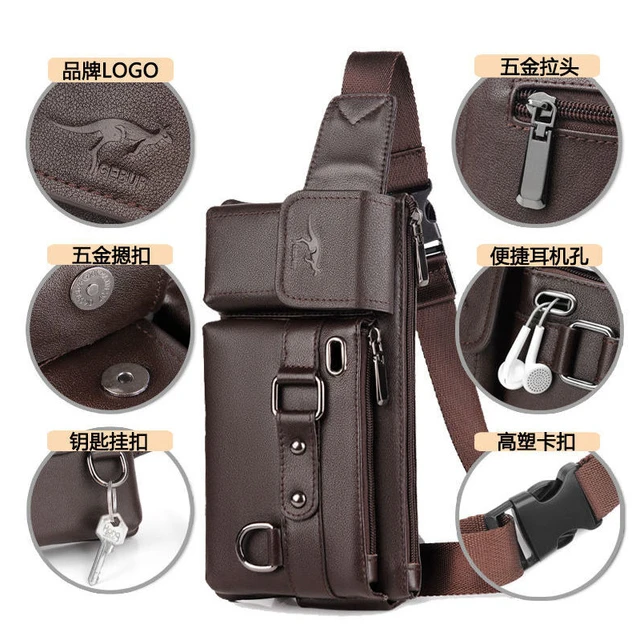 头层牛皮男腰包手机包多功能大容量男士真皮胸包斜挎包潮运动小包