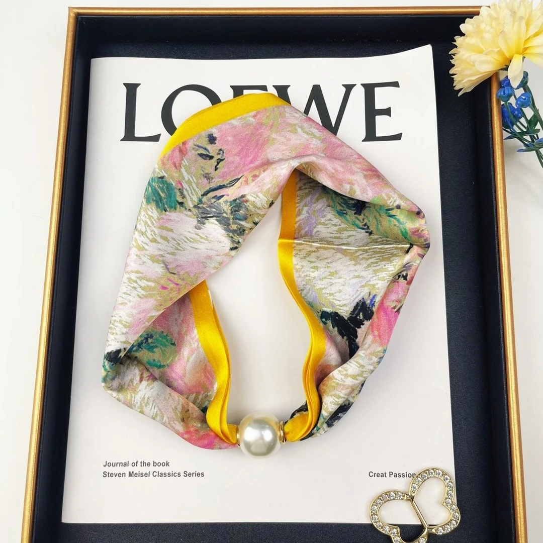 真丝磁扣丝巾夏季懒人多用围脖发带桑蚕丝护颈锁骨领巾气质小长巾