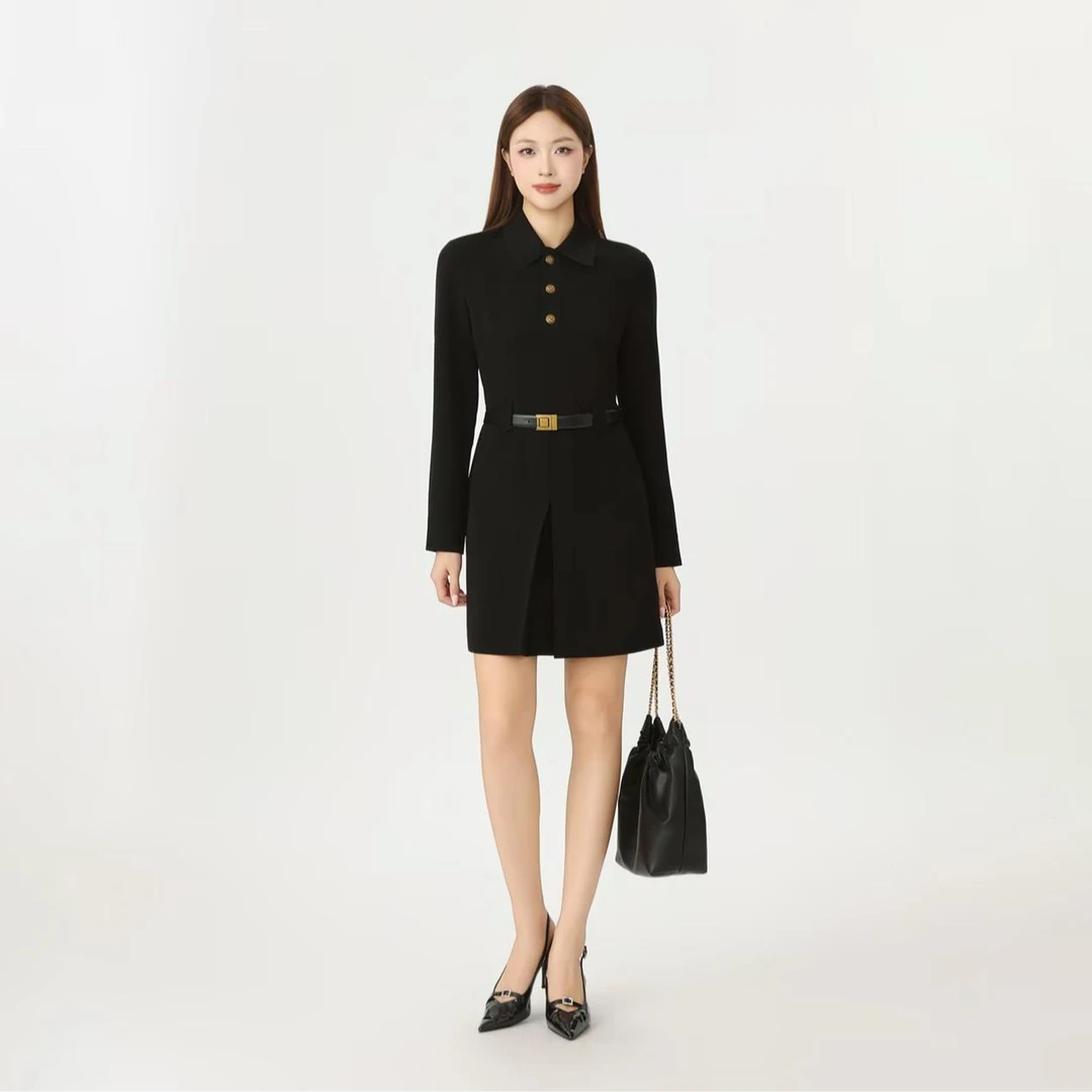 AMASS/阿玛施新款秋季长袖舒适气质简约休闲翻领连衣裙550060