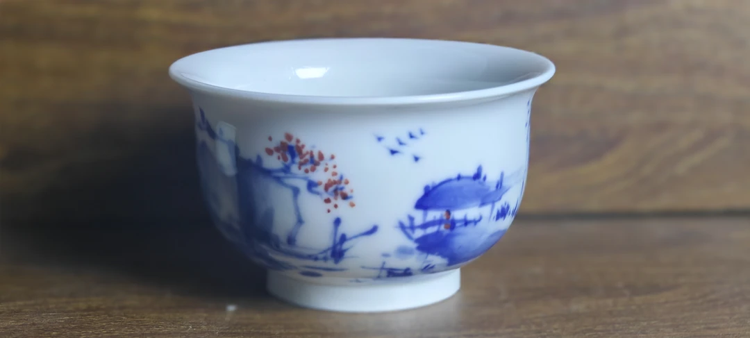 【忠意堂】釉下彩缠枝陶瓷可乐杯主人杯山水茶杯茶具