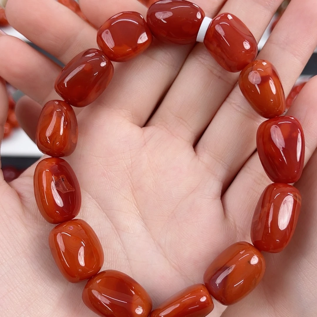 南红玛瑙未镶嵌瓦西柿子红13mm左右随形手串