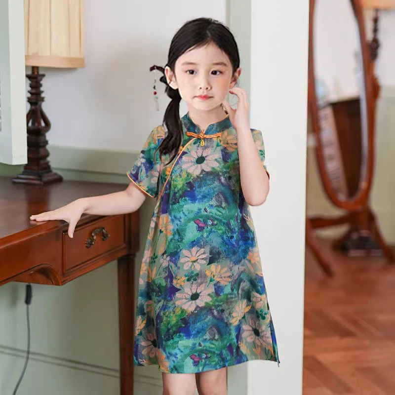 2025年春夏季女童新款儿童新中式上衣裙子套装洋气大方