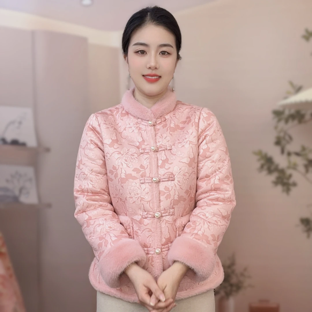 冬季加绒加厚棉服女款保暖棉衣新年棉服外出新款棉袄国风外套